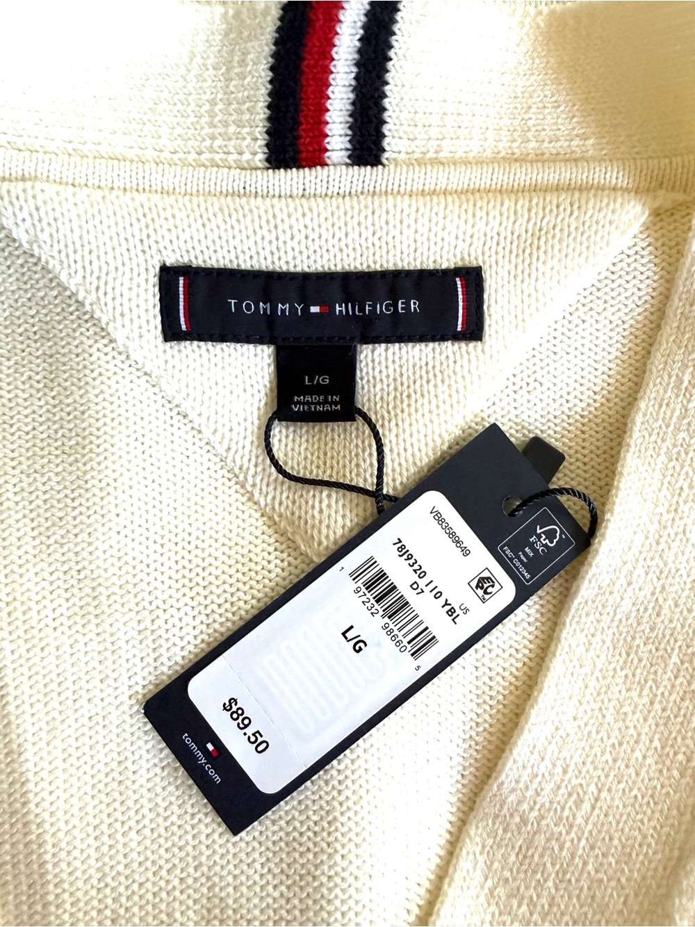 Tommy Hilfiger Cardigan Sweater Large Cream White V-Neck NWT Preppy Grandpacore - Picture 7 of 13